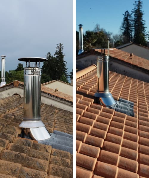 Photos avant apres d'un nettoyage de toiture à Chaponost