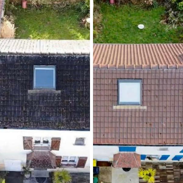 Photos avant apres d'un nettoyage de toiture à Francheville