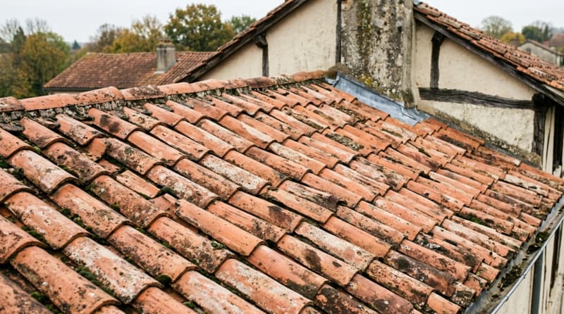 Toiture poreuse en tuiles avant traitement hydrofuge